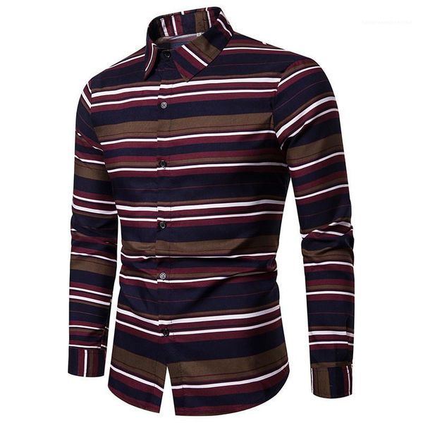 

designer plus size shirts striped print turndown collar single breasted casual mens clothes autumn male, White;black