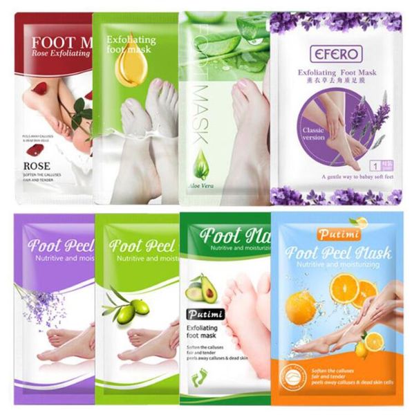 Efero Putimi esfoliantes Pé Máscara Pedicure Meias Esfoliação Aloe pés de lavanda Máscara Remover Morto Salto de pele Máscara Pé Peeling