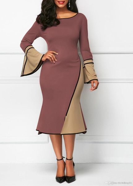 

pencil dresses mermaid flare sleeve dress for female fashion ladies party dresses womens spring panelled, White;black