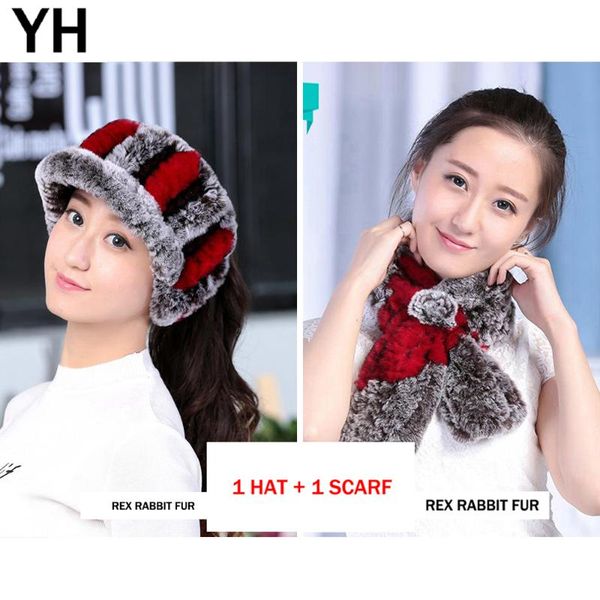

russia knitted women genuine real rex fur hat with rex fur scarf 2 pieces real cap and scarf, Blue;gray