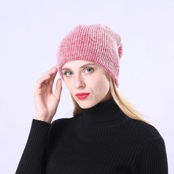 

зимние шапки для женщин 2020 нового простого меха beanie hat для женщин зимних твердых шерстяных смесей мягких теплые вязаных шапки, Blue;gray