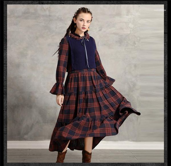 

plaid print autumn fashion style female clothing bow casual apparel womens winter designer retro dresses 2pcs, Black;gray