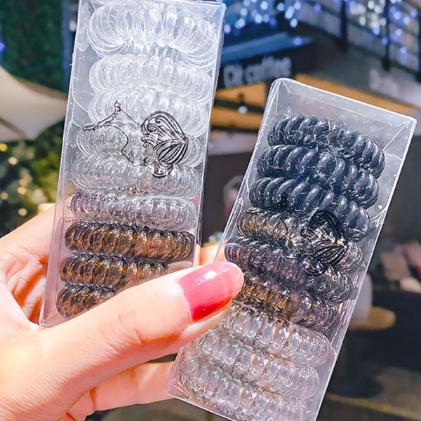 

9pcs spiral hair ties gradient jelly candy color telephone wire ponytail holder seamless phone cord elastic hairband