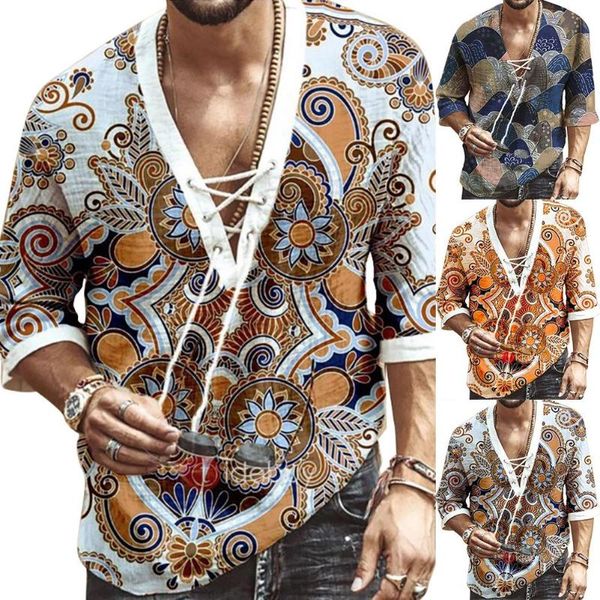 

2023 men's new t-shirt asda clothing pro club shirts men's t-shirts new autumn men fashion half sleeve v neck floral print chest, White;black