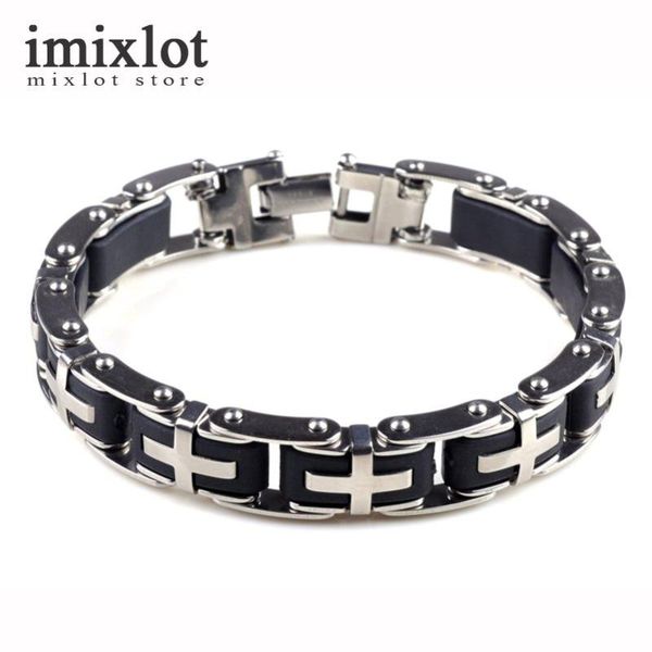 

1 pc ale stainless steel bracelets & bangles fashion jewelry 215mm black rubber stainless steel men's bracelets