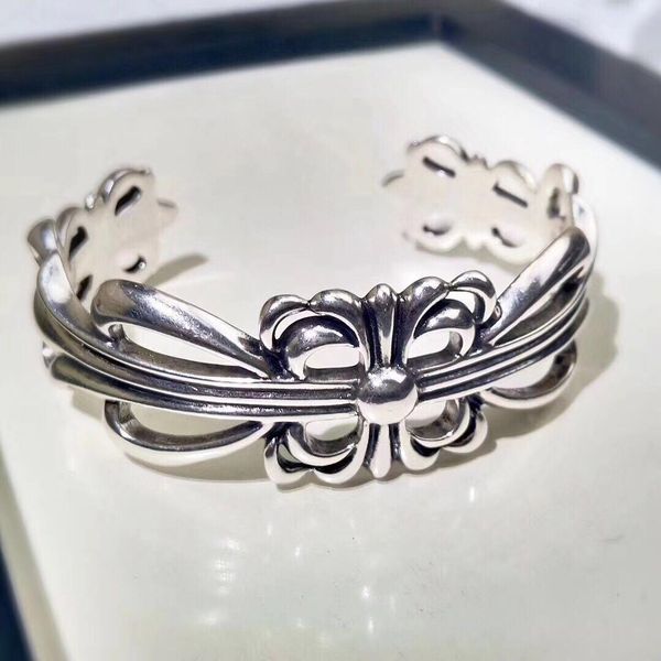 

925 sterling silver bracelets with LOGO personality punk style mens and womens Lovers gift hip hop cross luxury designer jewelry with box