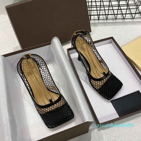 

spring and summer high heels, new designer mesh sandals, luxury designer high heels, 9.5cm high heels c30, Black