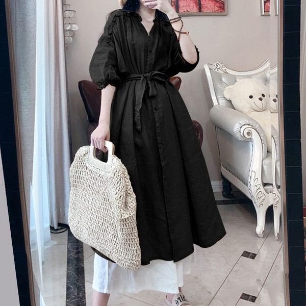 

women's blouses & shirts plus size vintage blouse vonda stylish cotton linen women long sleeve tunic casual solid elegant office shirt, White