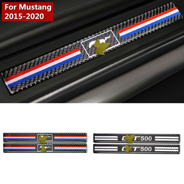 

carbon fiber door sill scuff plate guards stickers and decals car door sill protector for mustang 2015-2020 accessories