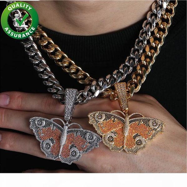 

iced out подвеска хип-хоп ювелирных изделий mens конструктора ожерелье luxury gold кубинский link chain bling алмазный бабочки подвески rap, Silver