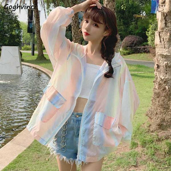 

women's jackets women gradient zipper pockets sun-proof summer thin colorful streetwear coats students chic loose sweet ins breathable, Black;brown