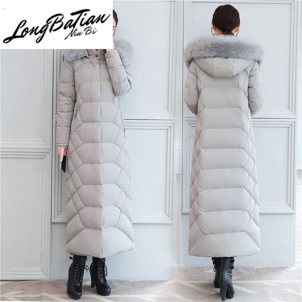 

coat winter long female thick women's jacket + real fox fur hooded elegant duck down jackets women clothes 202013, Black;white