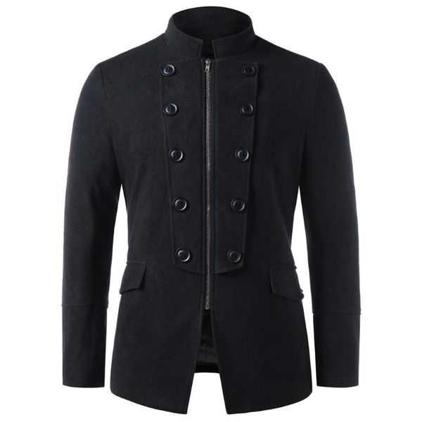 

2020 autumn winter korean style windbreaker wild standing collar woolen trench men casual slim woolen windbreaker #xm3, Tan;black