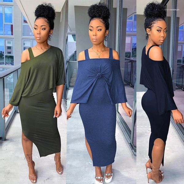 

solid color 2 piece dress split skirt loose smock fashion women tracksuits slim womens designer tracksuits casual, White