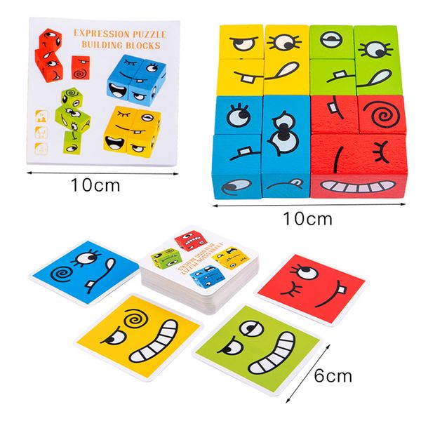 

cartoon face bricks changing cube building blocks infant early education logic training thinking challenge level board game kids toys