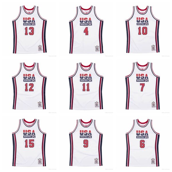 

men team usa 1992 michael 8 pippen 7 bird 10 drexler 6 ewing 15 johnson 11 malone 12 stockton 5 robinson 4 laettner white authentic jersey, Black