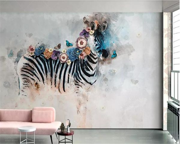 beibehang Vintage pittura a olio acquerello zebra fiore carta da parati sfondo muro carta da parati per pareti 3 d carte da parati decorazioni per la casa
