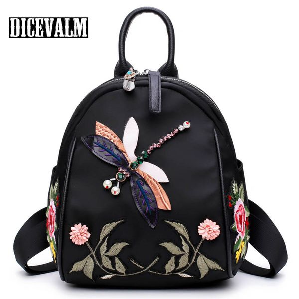 

flower embroidery backpack women small mini shoulder bag dragonfly backpack female casual retro travel bags girls fashion design