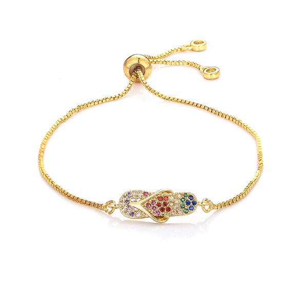 

shiny cz slippers charm bracelets zircon colorful creative copper lady bracelet adjustable chain birthday gifts for women, Black