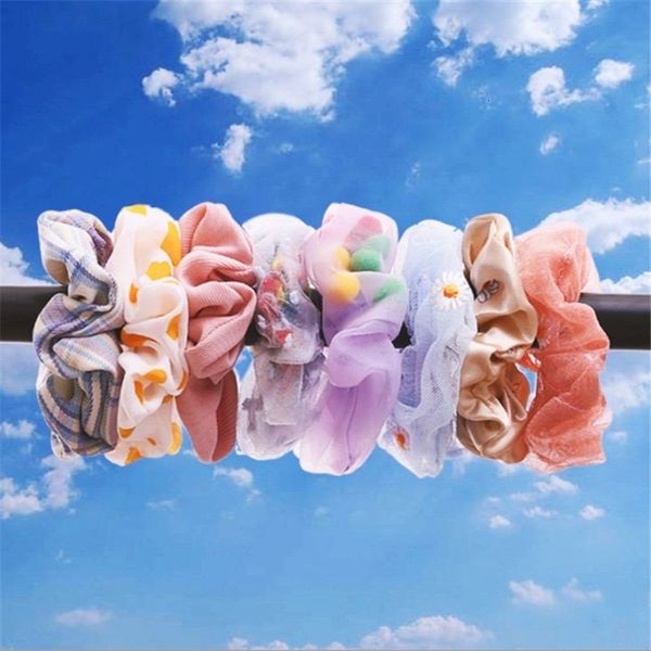 

2020 summer fashion daisy scrunchies gum hairband,women girls printed floral elastic hair bands headband,ponytail hair accessory, Silver