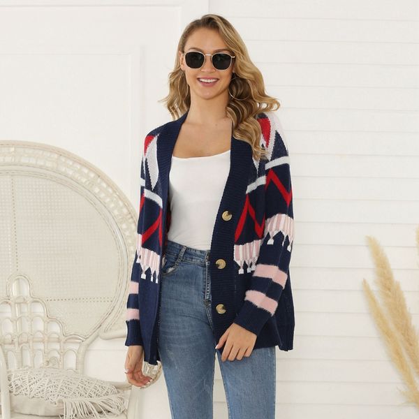 

women's knits & tees women knitted loose sweater coat jacket warm outerwear long sleeve button cardigan open front knee length, White