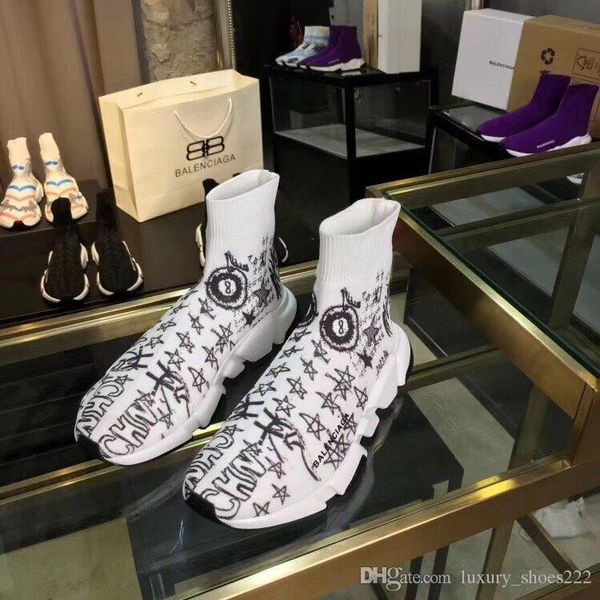 

size 34-45 with original box of r luxury casual shoes, printed fashion knitted socks boots speed clear sole casual sneakers,ss