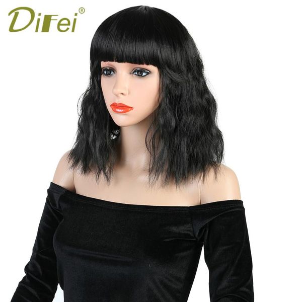 

synthetic wigs difei wig female black blonde short aisi hair 12" long water wave