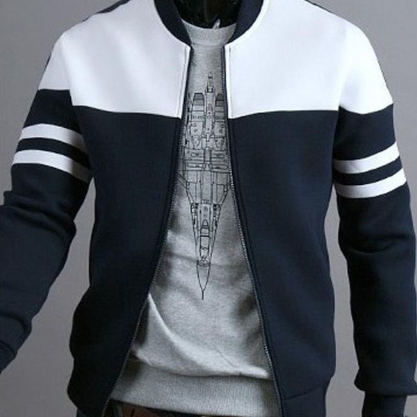 

autumn men's bomber jacket coat sportswear zipper solid stripe patchwork long sleeve outwear mens bomber jacket coat homme 2020, Black;brown