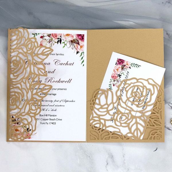 

2020 10pcs/set laser cut hollow rose shape wedding invitations card party supplies