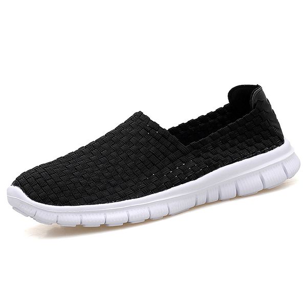 

new women flats autumn casual shoes woman sneakers breathable female woven shoes slip on ladies loafers handmade sneakers light, Black