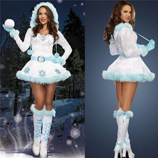 

dreamy snow maiden christmas hooded dress christmas tree clothing santa claus costume cosplay xmas party wear, White