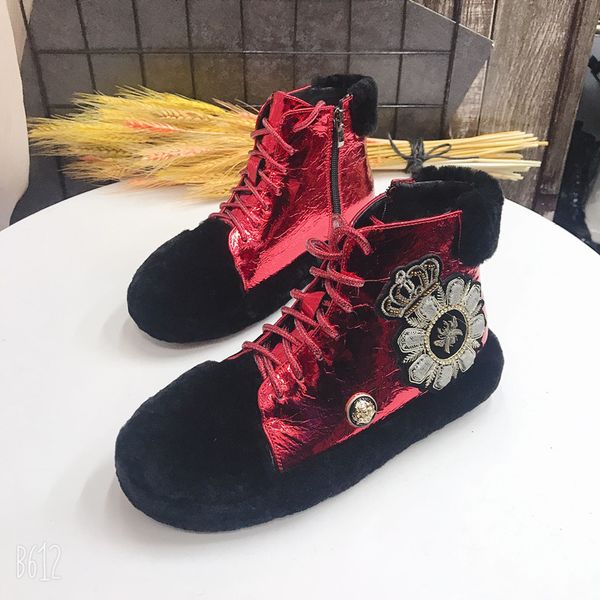 

красного теплая зима boots новых женщины boots женщина квартиры нескользящая шерстяная донная женские женская обувь side zipper short снег, Black