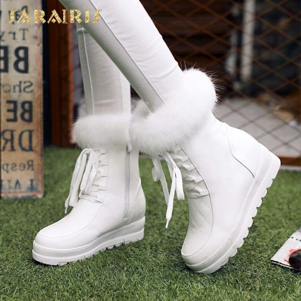 

sarairis new arrivals big size 43 increasing high heels ankle boots woman shoes lace up add fur platform winter boots ladies, Black