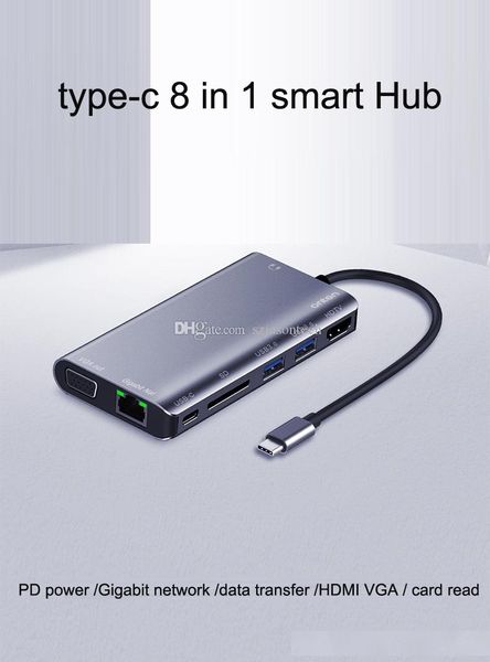 

type-c to hdmi vga hub, usb-c to rj45 1000mbps usb 3.1 ethernet lan wired adapter hub data sync otg converter for macbook