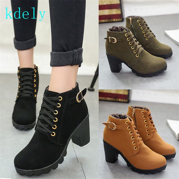 

plus size 35-42 new winter casual women pumps warm ankle boots waterproof high heels snow martin shoes botas patent botas muje, Black