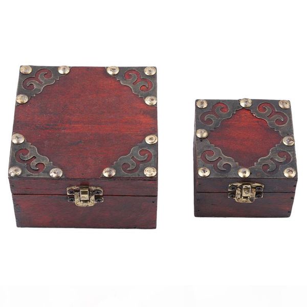 

2pcs set stylish vintage metal lock decorative trinket jewelry storage box classical wooden treasure case storage box organizer, Black;white