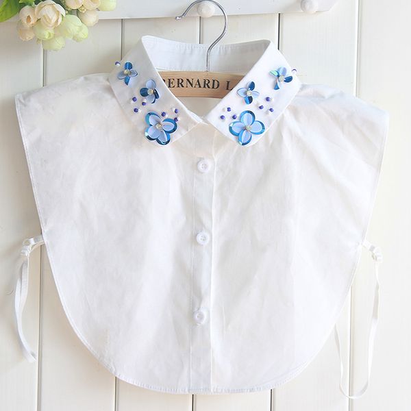 

women denim flower sweater shirt fake collar new cardigan chiffon alloy rhinestone pearl bead detachable false collar blouse top, Black;gray