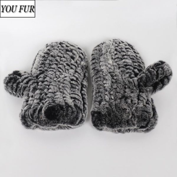 

new winter outdoor girl real rex fur gloves natural knitted rex fur mittens women warm real gloves, Blue;gray