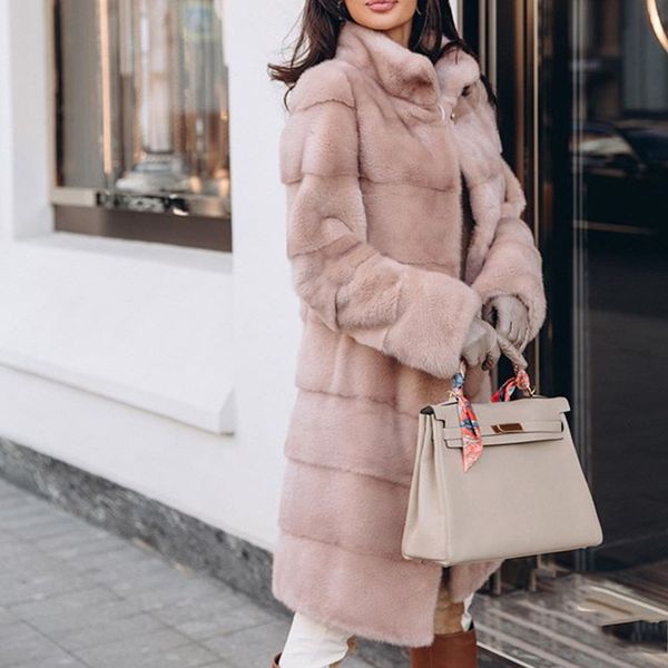 

solid patchwork winter long jacket women long sleeve fur warm parka outerwear stand-up collar harajuku winter coat women, Black