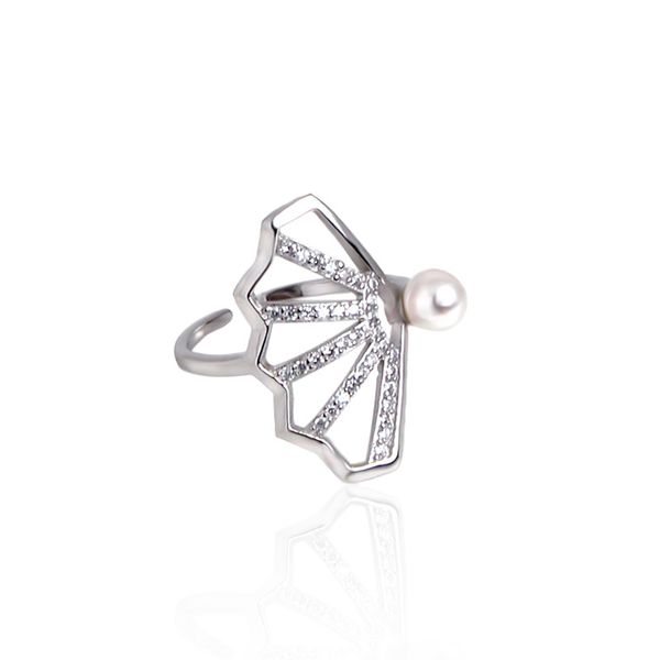 

korean s925 sterling silver open ring ins simple temperament fan-shaped shell pearl ring female jewelry fashion party11