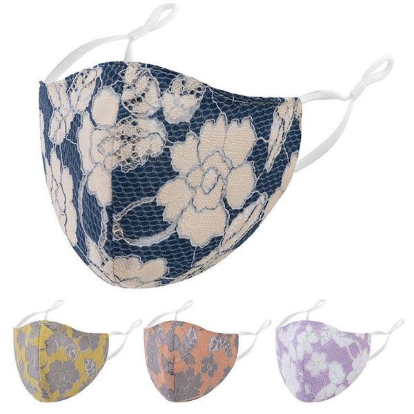 

fashion face mask dust-proof breathable lace flower 3d printing cotton mask adjustable reusable face masks dhl us stock