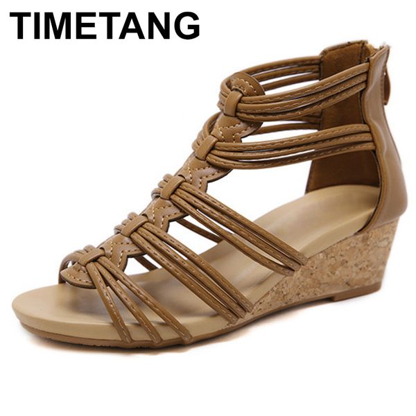 

timetang2019 new arrival women shoes comfort rome gladiator casual beach sandals woman summer zip sandalias large size 35-42e388 y200620, Black