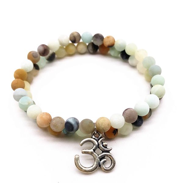 

2pcs/set women bracelet 18.5cm natural amazonite obsidinan stone 6mm beads not glass really color charm pendant bracelets, Black