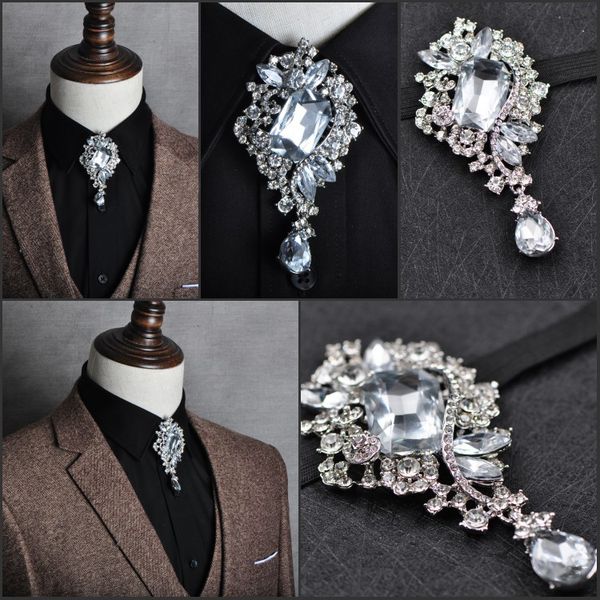 

1pcs bow tie for men men's dress party tie butterfly wedding bowtie crystal bolo, Black;gray