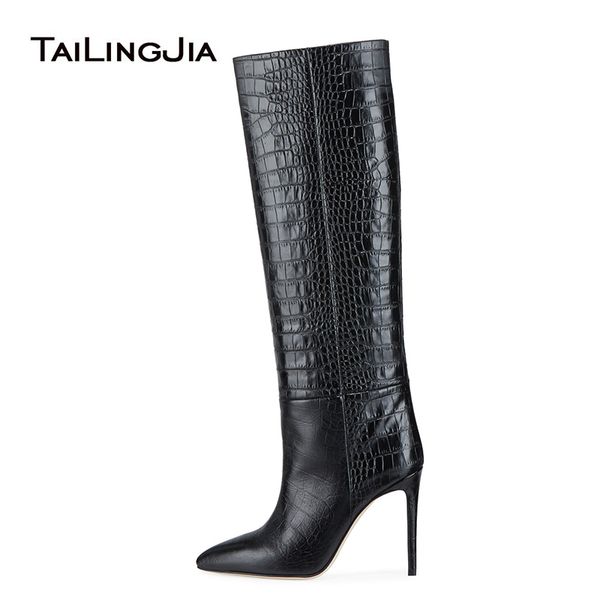 

black knee high boots for women 2020 high stiletto heel pointed toe long boots slip on tall boot laides winter shoes large size