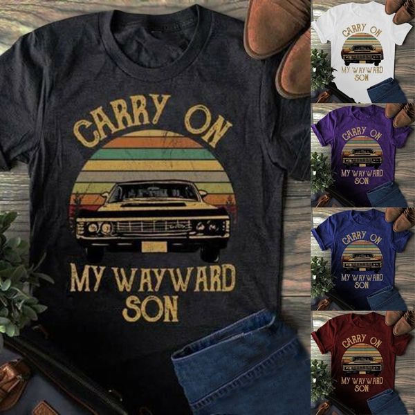 

brand designer women fashion vintage shirt carry on my wayward son letter printed casual t-shirt s-5xl, White