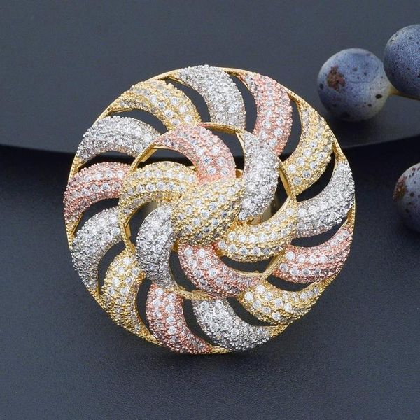 

modemangel flower cubic zirconia 3 tone ring luxury jewelry wedding engagement gift for women, Golden;silver