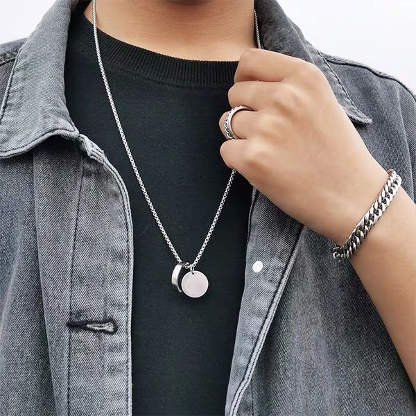 

luokey silver color stainless steel necklace women men round circle hiphop necklace fashion couples necklaces girls boys jewelry