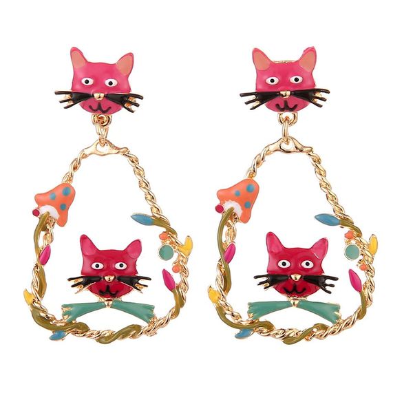 

women earrings korean jewelry brands women's custom vintage big new antique enamel cute cat dangle earrings for women, Silver