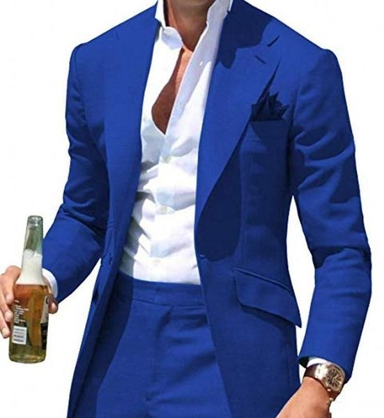 Yakışıklı Royal Blue Damat smokin Notch Yaka Groomsmen Düğün Smokin Popüler Erkekler Örgün Balo Ceket Blazer Suit (Ceket + Pantolon + Kravat) 710